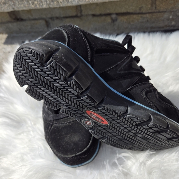 Skechers Work Shoes Women's Flex Sole Size US 7.5 Black & Blue Alloy Toe - Picture 2 of 14
